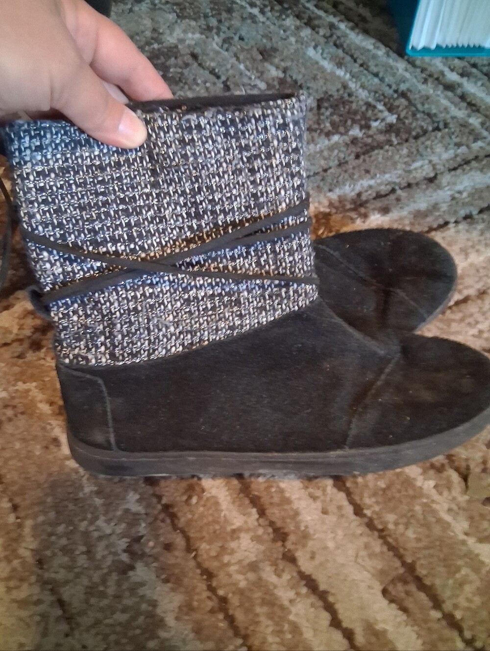 Toms Black Knit-Cuff Ankle Booties